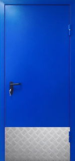 Стальная однопольная противопожарная дверь с отбойником (синий окрас RAL)