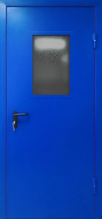 Остекленная огнезащитная дверь с синим порошковым покрытием