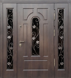 Входная остекленная группа с терморазрывом, коваными решетками и панелями МДФ