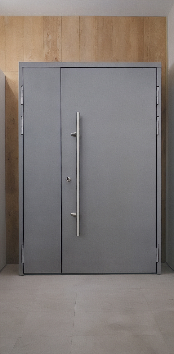 Серая дверь с ручкой-рейлингом