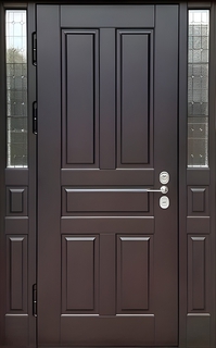 Парадная входная термодверь с боковыми вставками с витражным остеклением