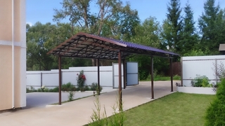 Навес из металлочерепицы двускатный для зоны парковки Навес из металлочерепицы двускатный для зоны парковки