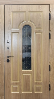 Стальная термодверь с окном и решеткой (шпонированные панели МДФ)