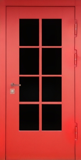 Входная остекленная термодверь с красными панелями МДФ RAL Входная остекленная термодверь с красными панелями МДФ RAL
